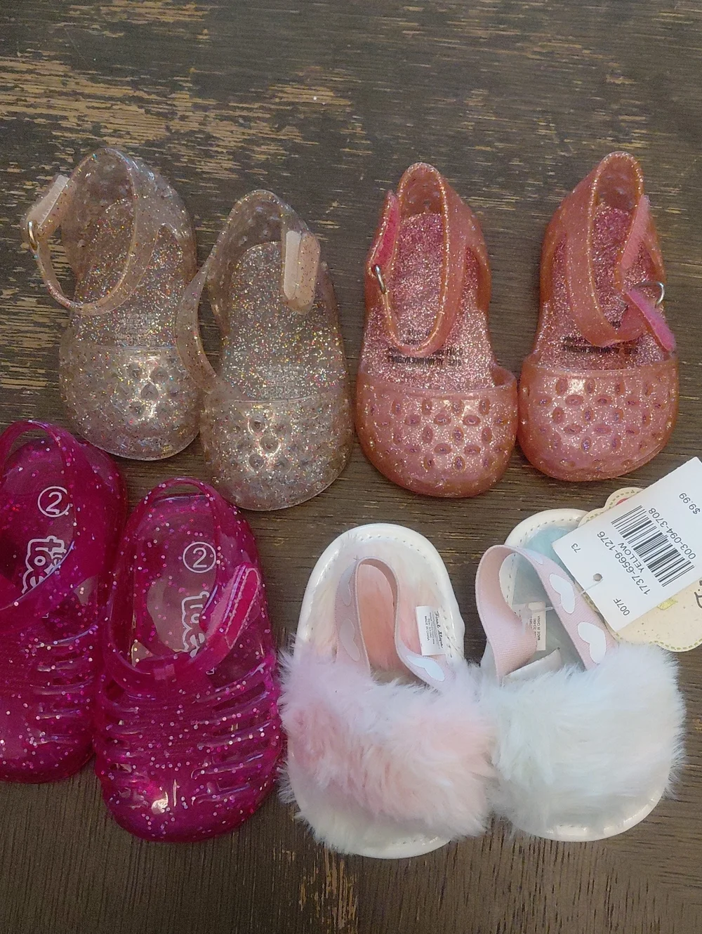 Lot Of Little Girl Jelly Sandals and Faux Fur Slides - Pink/White